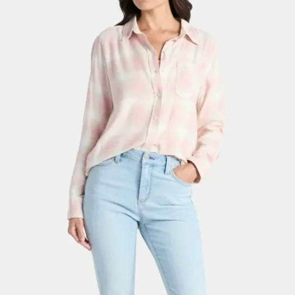 NWT Time And Tru Vintage Pink Plaid Flannel Long Sleeve Button-Up Shirt - Picture 3 of 9